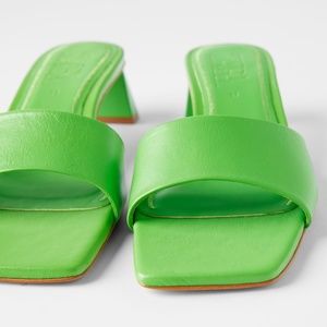 25% OFF New Zara MID-HEEL LEATHER SLIDES Sz 6